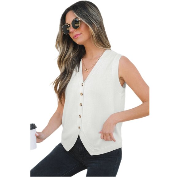 🤍 White V-Neck Buttoned Sweater Vest – Size M - Picture 3 of 11